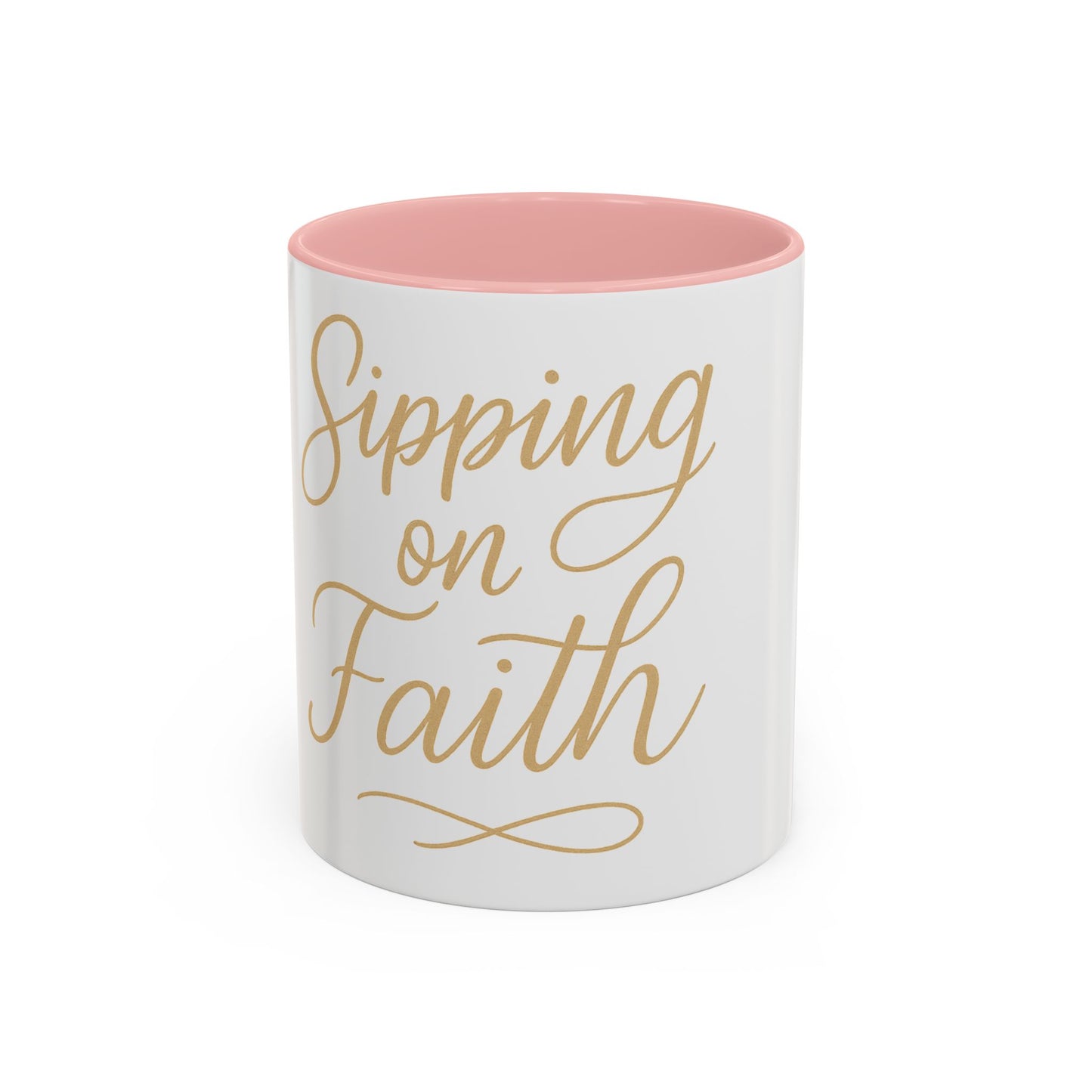 Sipping on Faith – Gold Script Ceramic Mug (11, 15oz)