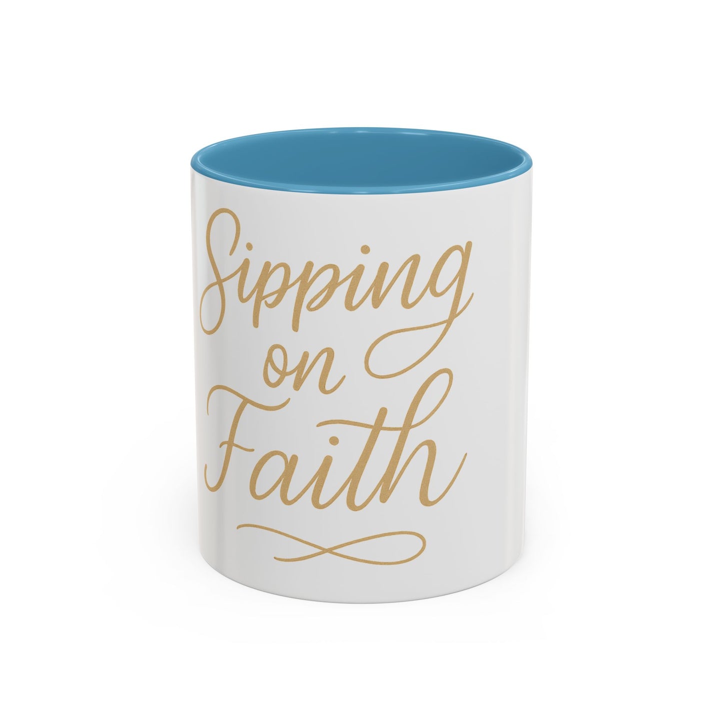 Sipping on Faith – Gold Script Ceramic Mug (11, 15oz)