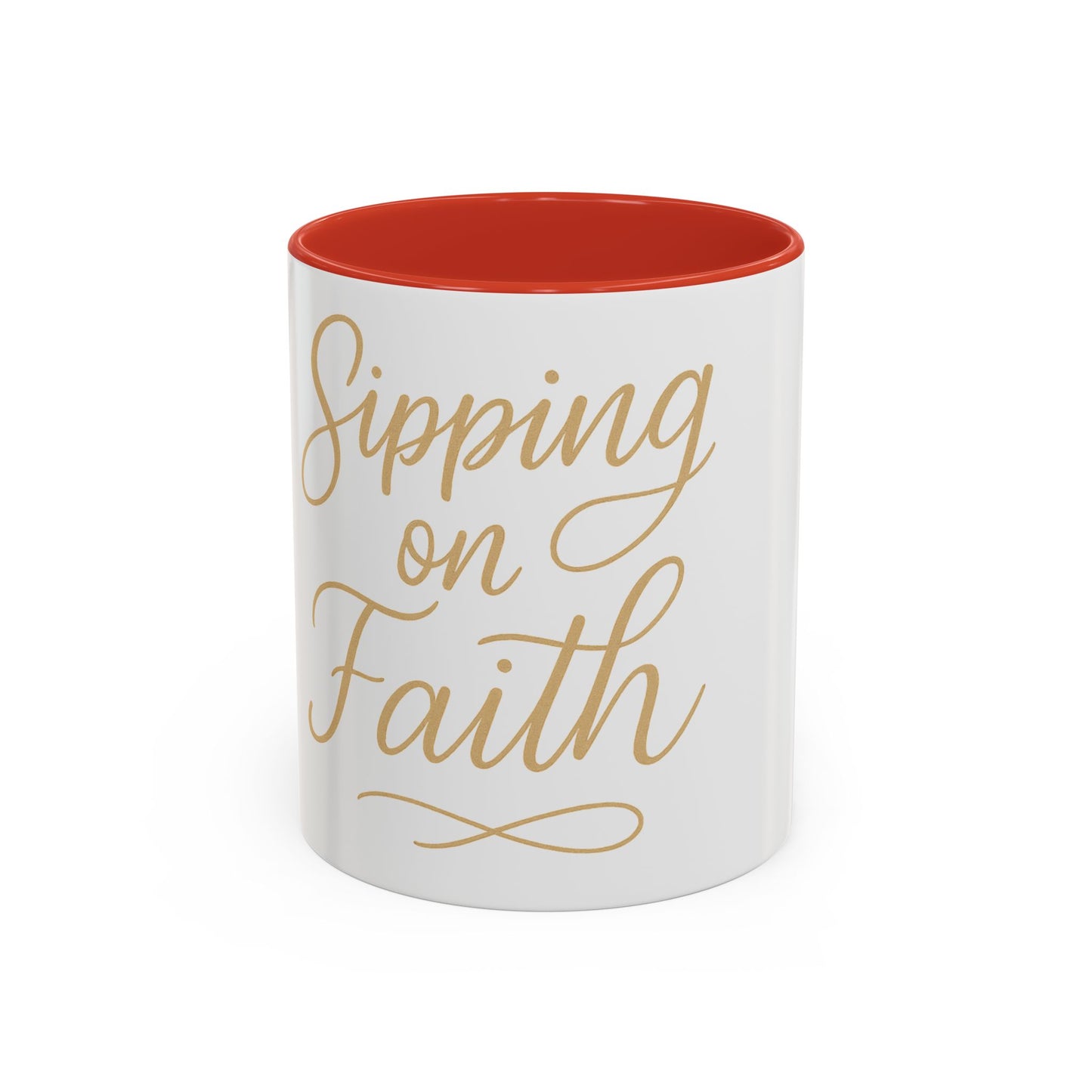 Sipping on Faith – Gold Script Ceramic Mug (11, 15oz)